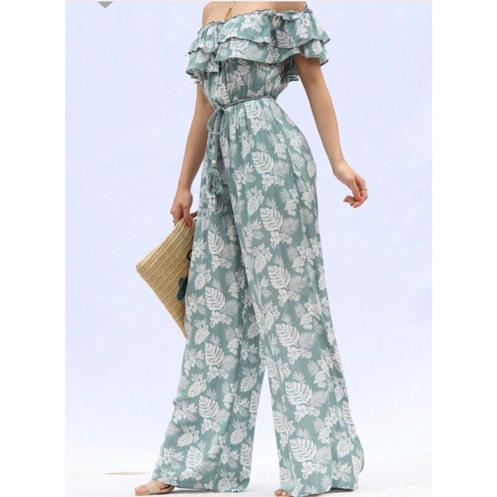Off shoulder Floral print jumpsuit-Medium